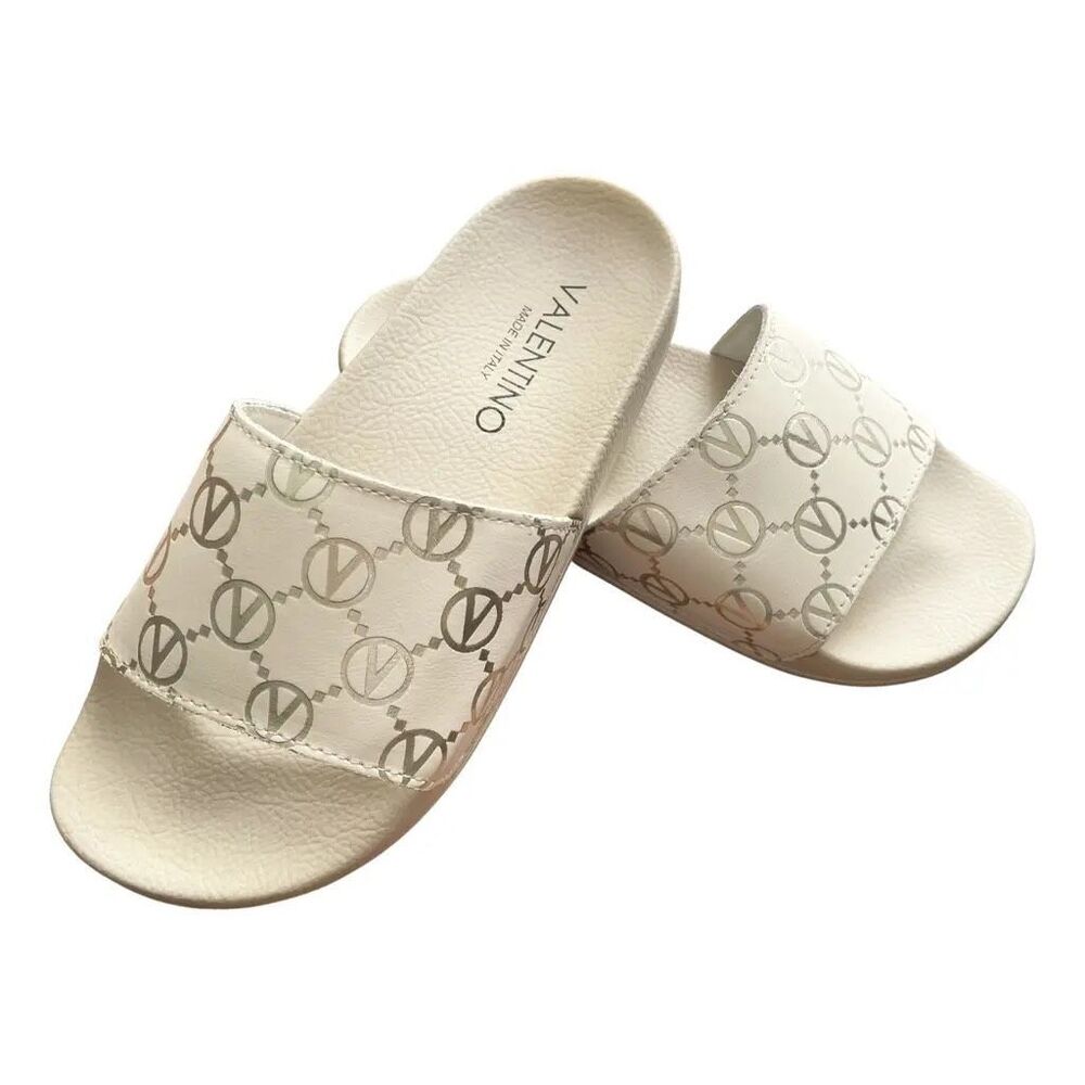Valentino by Mario Valentino White Logo Slide Sandals Size 6.5/7 / EU 37